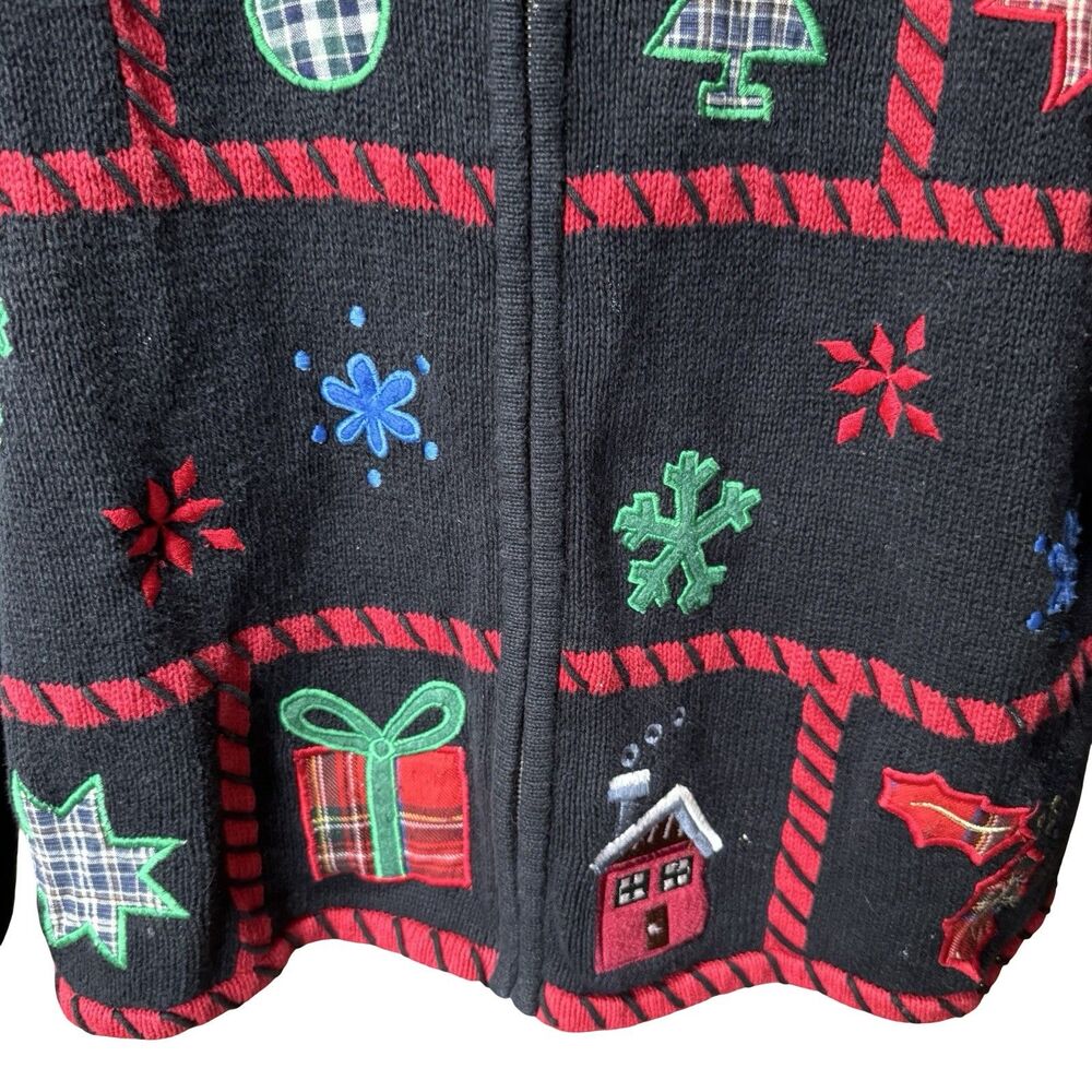 Holiday Lodge North Crest Women’s Black Full Zip Christmas Sweater Size Large - Picture 3 of 11
